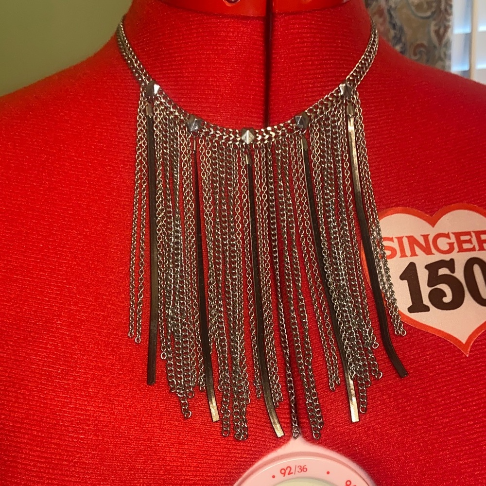 Silver Chain Fringe Studded Waterfall Choker